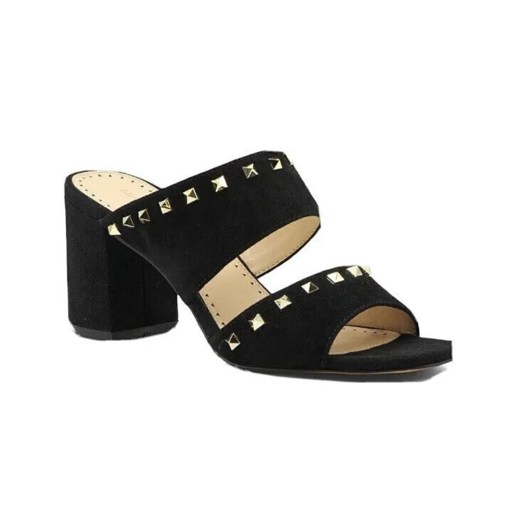 Adrienne Vittadini "Anisette" Slide Sandal Mule Black Sz 6m Block Heel Studded